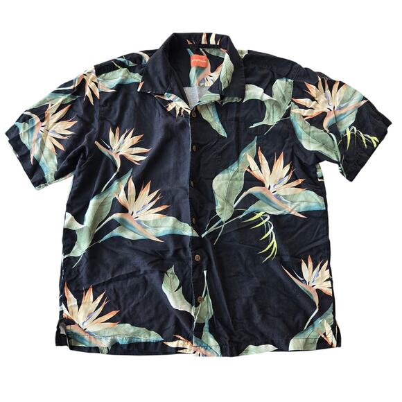 Tommy Bahama Tropical Print Silk Button Down Short Sleeve Shirt Size XL - Picture 1 of 9